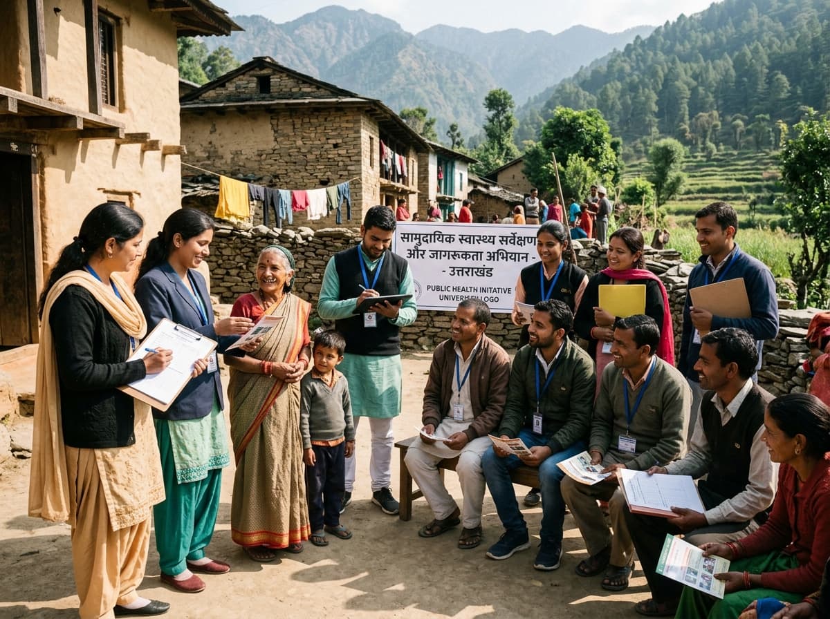 Public health scholars and health workers conducting community health survey in Uttarakhand